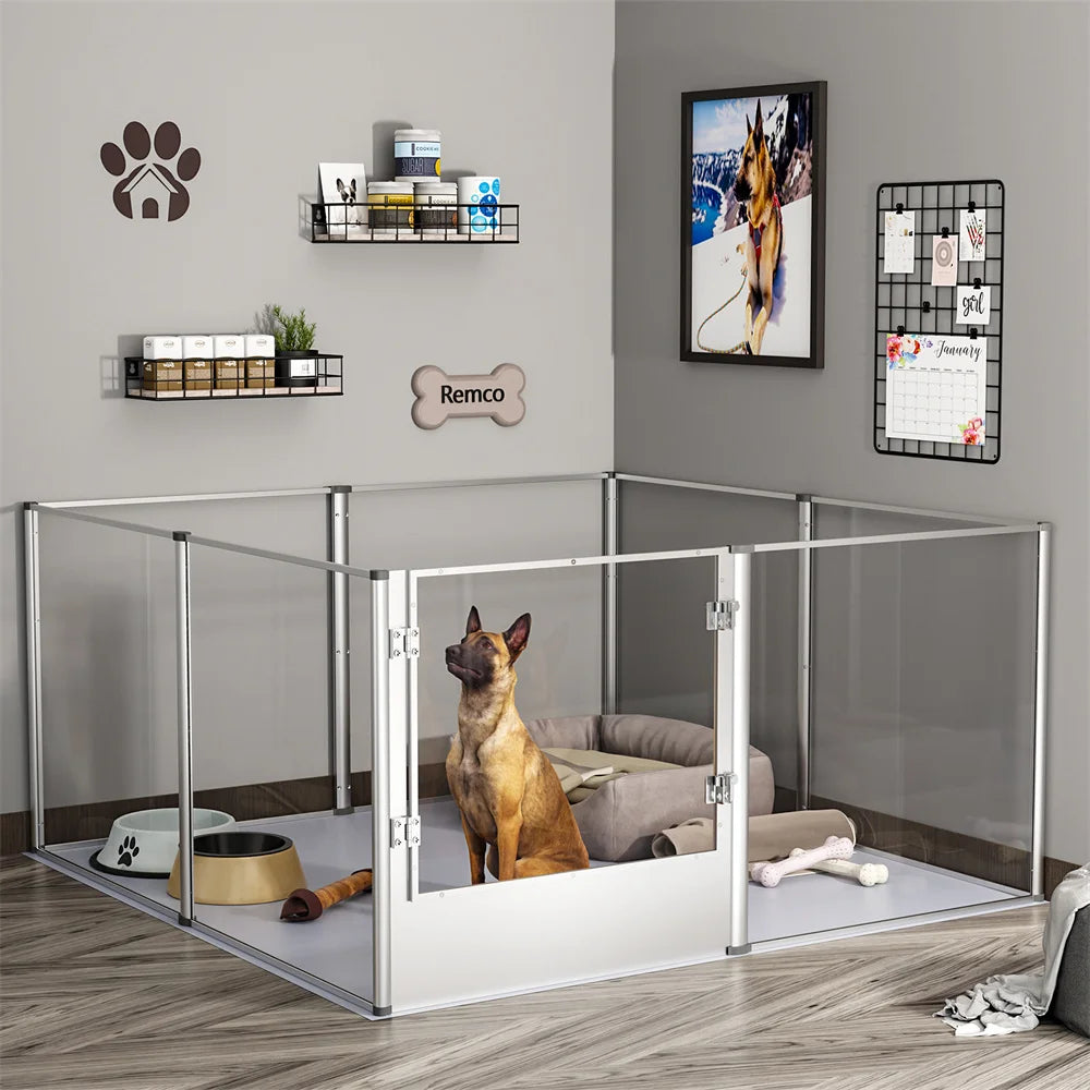 1Pc Large Acrylic Dog Playpen Cage Whelping Pen Box Indoor Enclosure Pet Clear Fence Puppy Playpen with Waterproof Fertility Pad