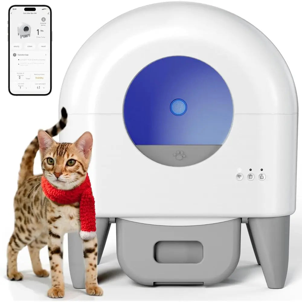 Smart Self-Cleaning Litter Box for Multiple Cats with App Control, Large Capacity, Safety Sensors, Removable Washable Liner,