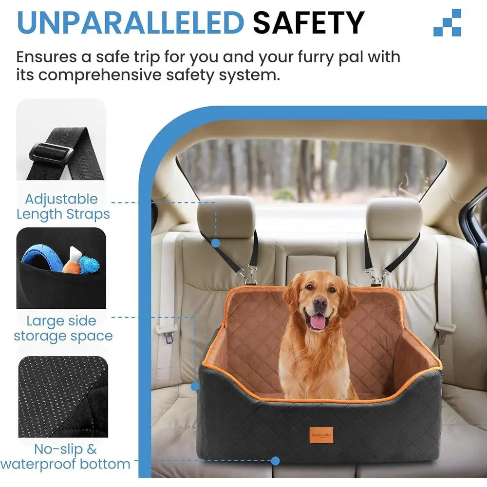 Medium Dog Car Seat with Safety Straps and Waterproof Padding - Portable Booster Bed for Cars, Trucks, and SUVs, Suitable for Pe