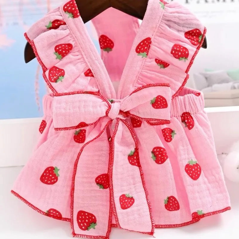 Strawberry Print Pet Dog Dress 2025 Dog Clothes Cute Bow Summer Puppy Costume Chihuahua French Bulldog Clothing Cat Dog Swimsuit