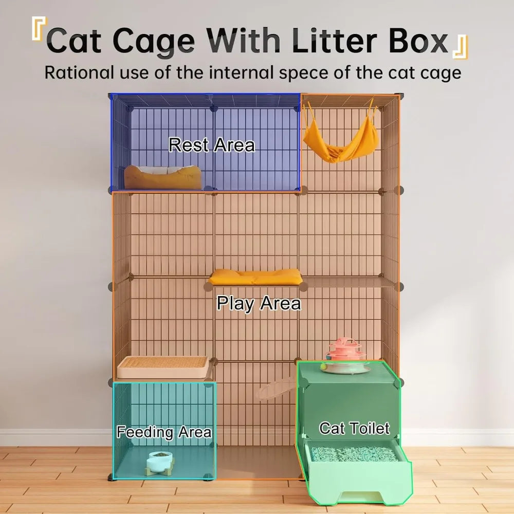 Oneluck Large Cat Cage with Litter Box, 4-Tier DIY Enclosures Detachable Metal Wire Kennel Indoor Crate Large Exercise Place Ide