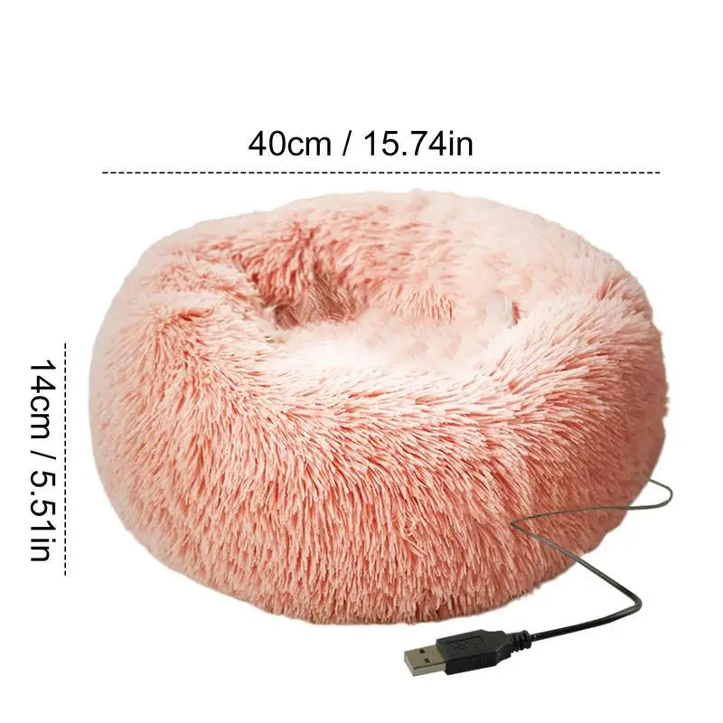 Round Dog Bed Soft Plush Pet Beds USB Heating Donut Round Beds for Dog Cat Comfortable House Pet Supplies Accessories
