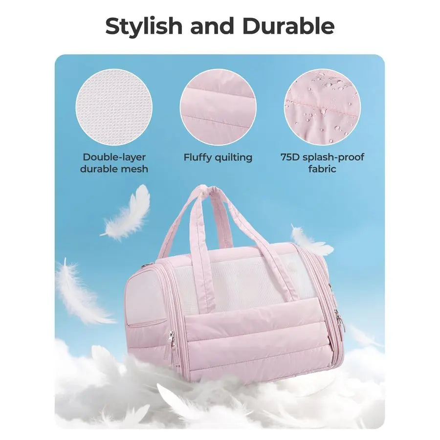 Cat Carrier SoftSided Pet Carrier for Small Medium Cats Dogs Puppy Quilted Collapsible Puffy Travel Bag Up to 20 Lbs Pink