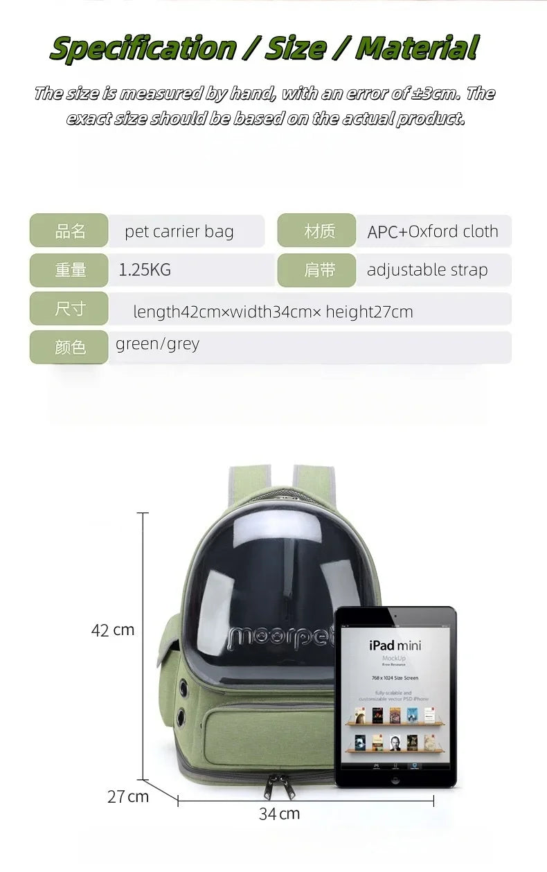Transparent Pet Carrier Backpack Ideal Cat Accessories Outdoor Pet Shoulder Bag Breathable Pet Supplies With Ample Ventilation