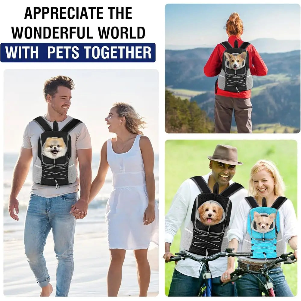 Breathable Dog Backpack Carrier for Small to Medium Dogs and Cats, Adjustable & Safe for Hiking & Walks (Black, Up to 14 lbs)