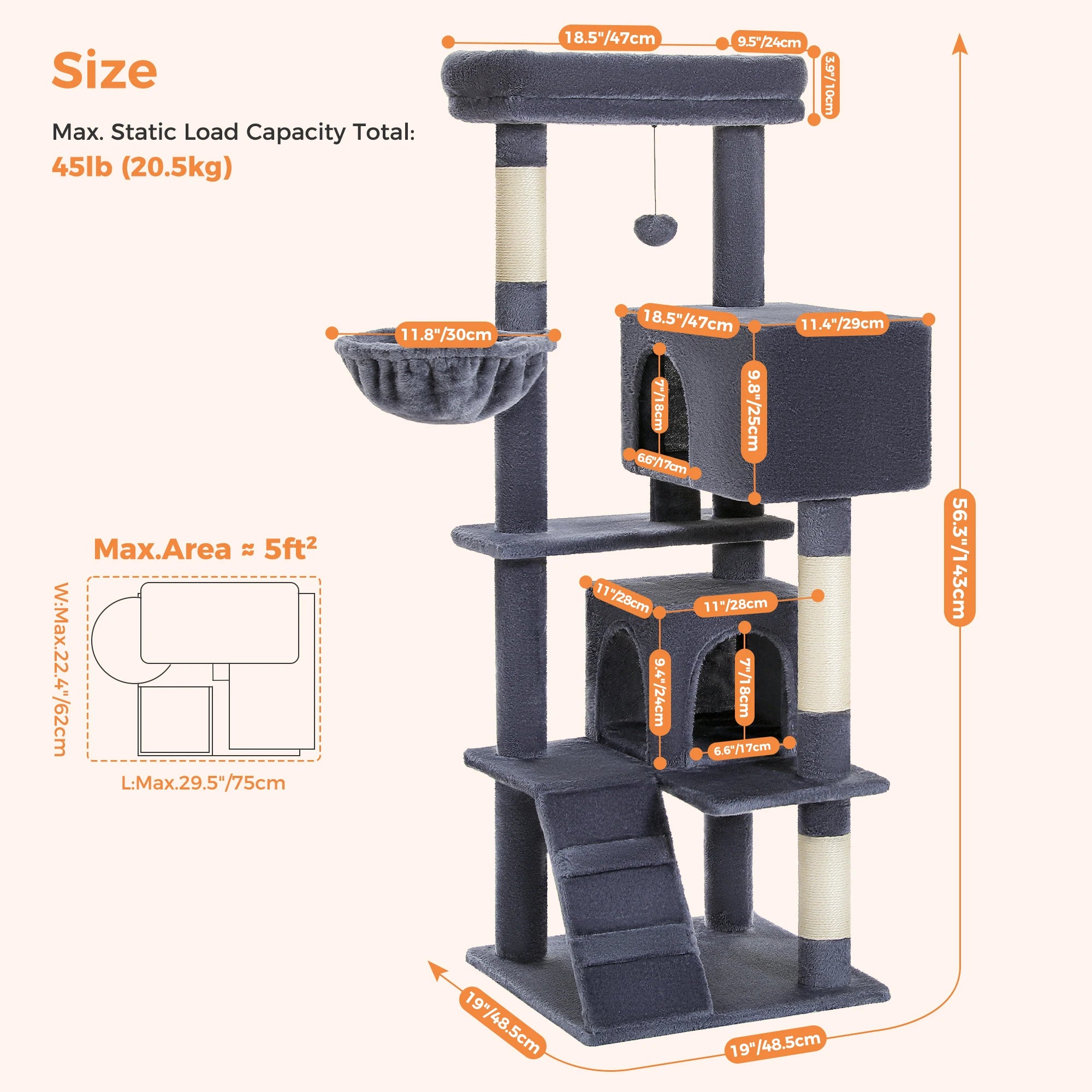 Cat Tree with Toy Cat Tower condo for Indoor Cats Cat House with Padded Plush Perch Cozy Hammock and Sisal Scratching Posts