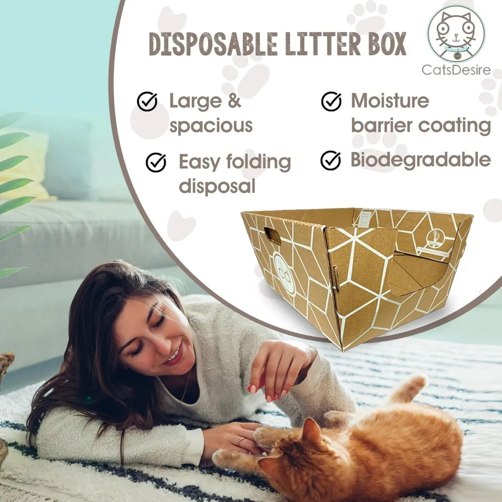 Large Cats 15-Count Disposable Litter Boxes for Easy Cleanup, Fits Tall Cats, 8.5 Inches High, Reduces Litter Scatter
