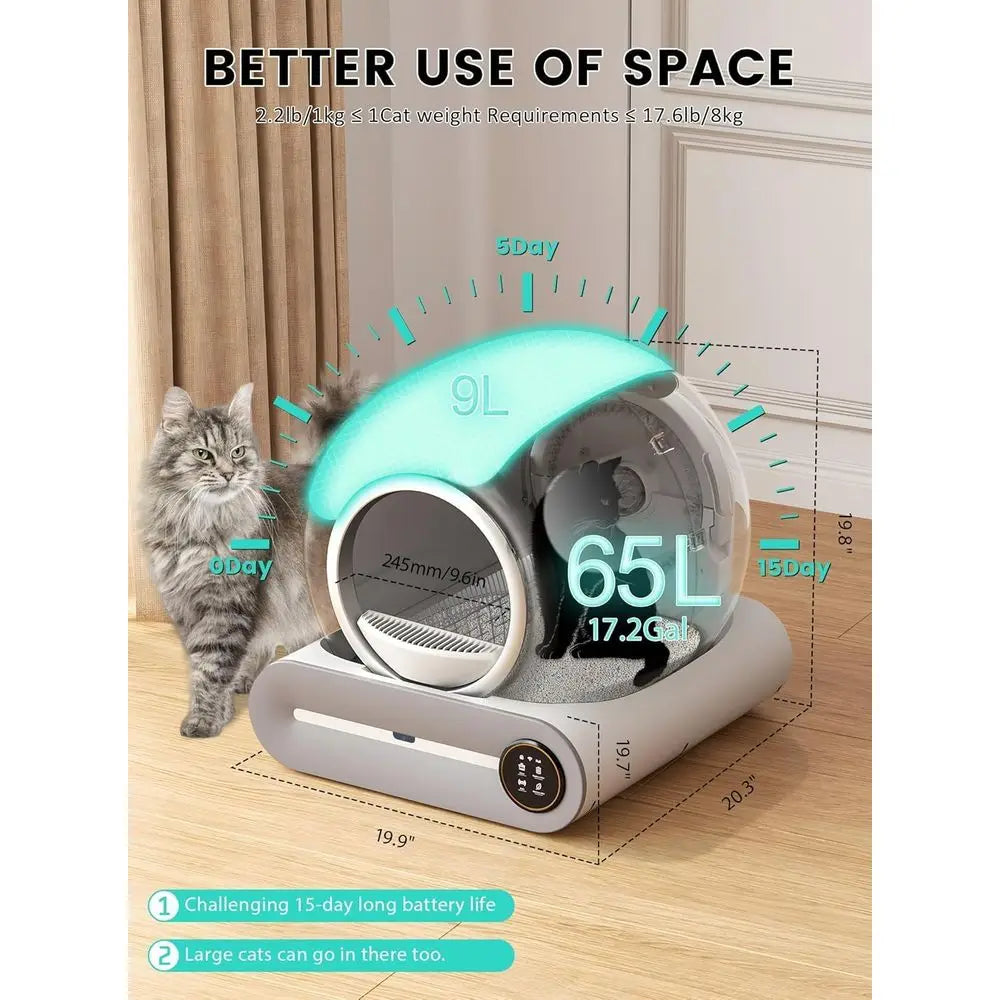 Smart Self-Cleaning Litter Box for Multiple Cats, 74L Capacity, Negative Ion Sterilization, App-Controlled with 3 Litter Bags