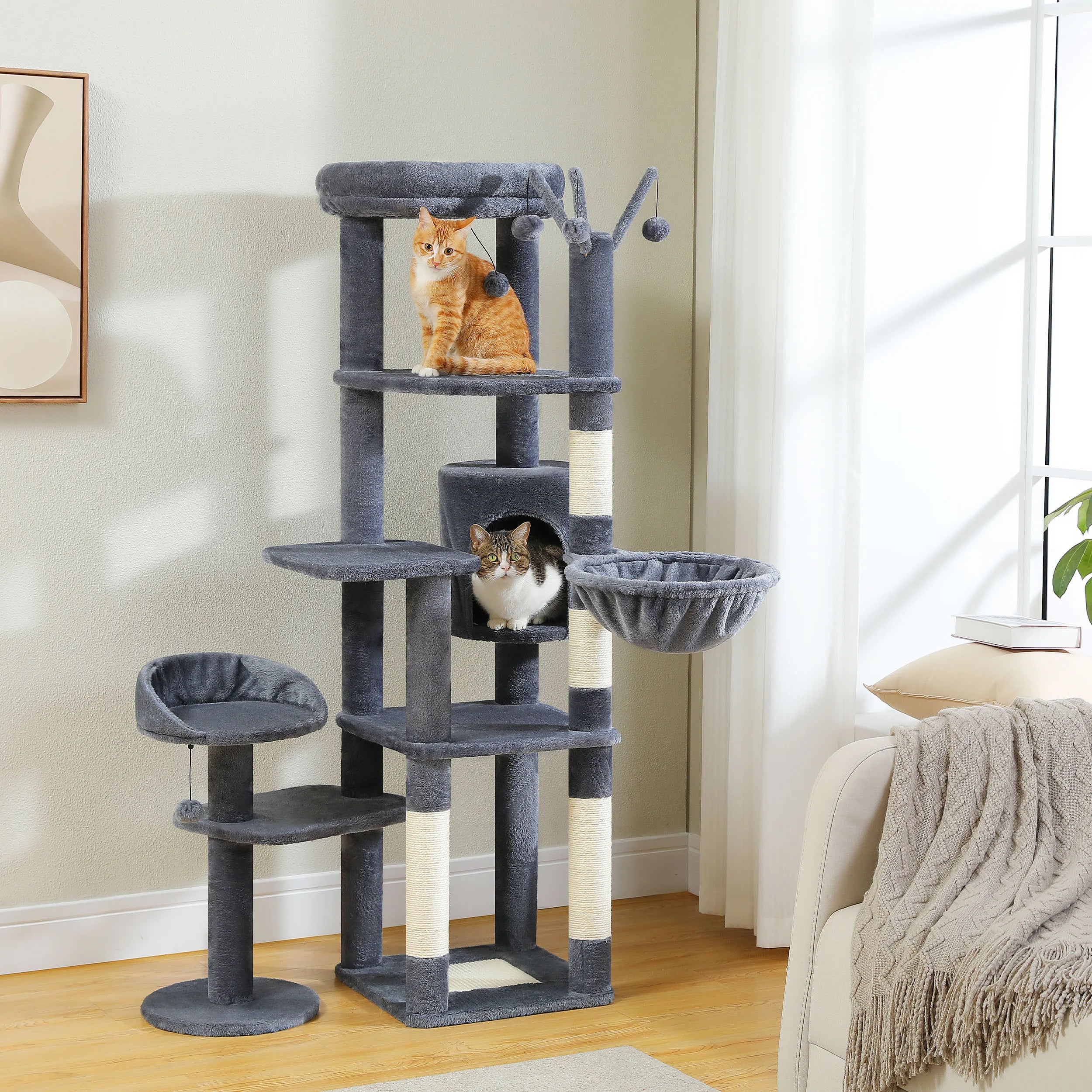 Large Cat Tree for Indoor Large Cats Tall Cat Tower for Fat Cats with Super Big Hammock, Cat Climbing Trees with Scratching Post