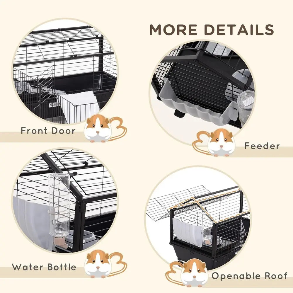 Small Animal Cage with Foldable Run Area, Rolling Bunny Cage, Guinea Pig Cage, Hedgehog Cage with Water Bottle, Water Bowl, and