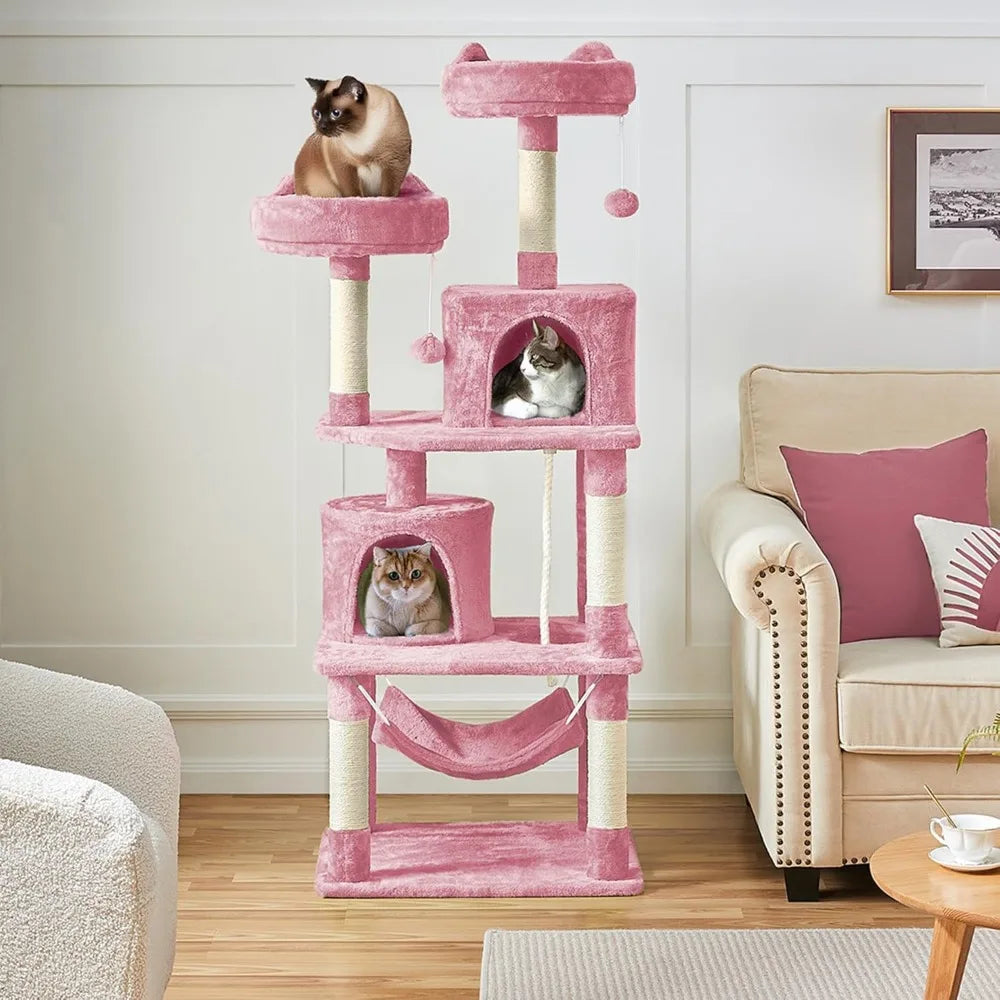 Luxury 62.5 Inch Cat Tree Tower with Platforms, Hammock, and Scratching Posts - Ideal Playhouse for Kittens and Cats