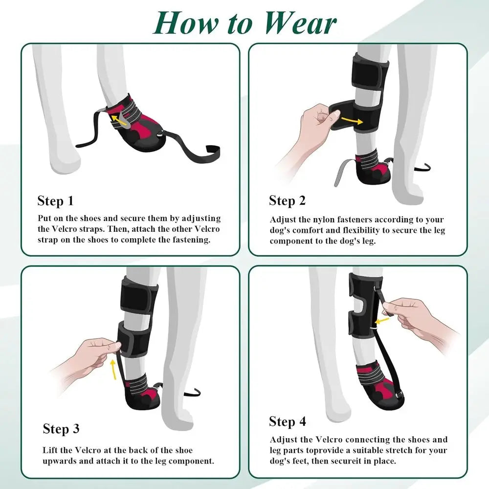 Strap-On Drop Foot Brace (No Knuckling Boot Brace) for Dogs— Corrective Dog Shoes to Safely Lift Toes for Foot Issues, Arthritis