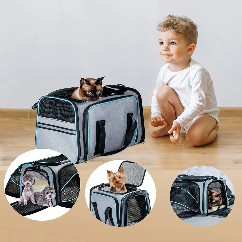Cat Dog Carrier - Airline Approved Expandable Soft-Sided Pet Carrier with Removable Fleece Pad and Pockets, for Cats/Puppy and S