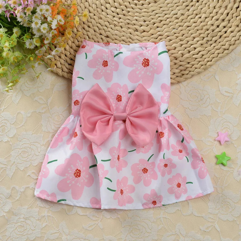 Fashion Cat Puppy Dresses with Bow for Small Dogs Cats Sphynx Chihuahua Fruit Flower Print Pet Clothes ropa para gatos sukienki