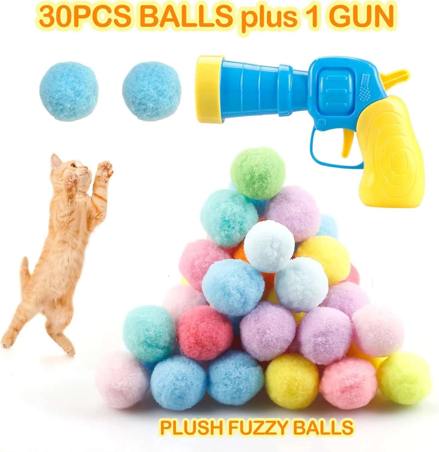 31Pcs Cat Ball Launcher Toy with Plush Balls for Interactive Indoor Cat Play and Training