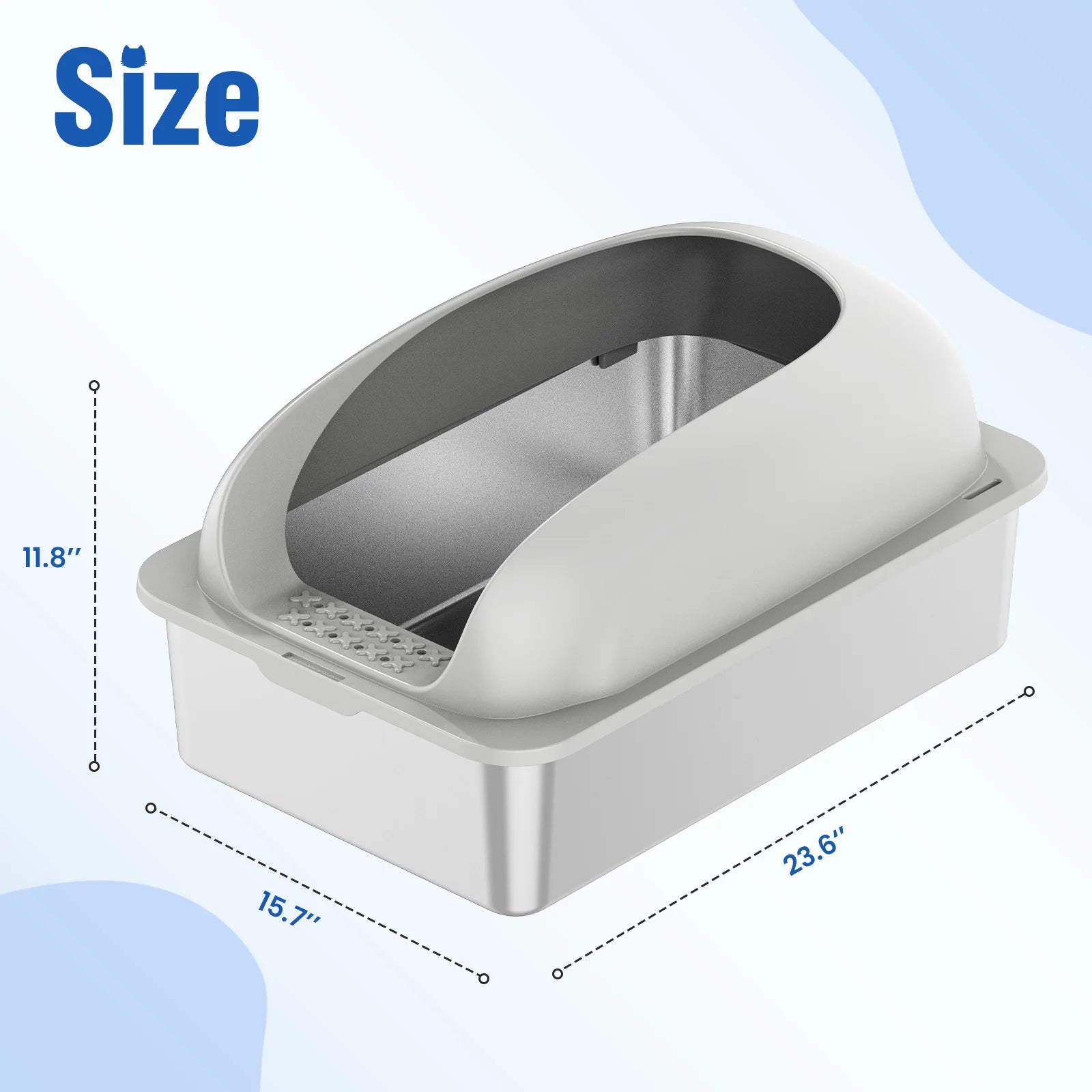 JHK Stainless 24IN Steel Cat Litter Box with Lid Large Cat Litter Box for Big Cats Anti-Urine Leakage Scoop and Mat Included