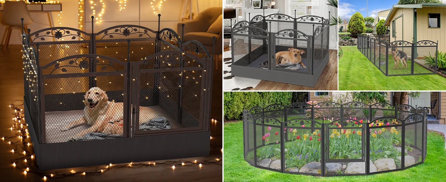 Heavy Duty Large Dog Playpen Pet Exercise Run Enclosure Fence Pet Whelping Pen Box with Waterproof Fertility Mat Indoor Outdoor