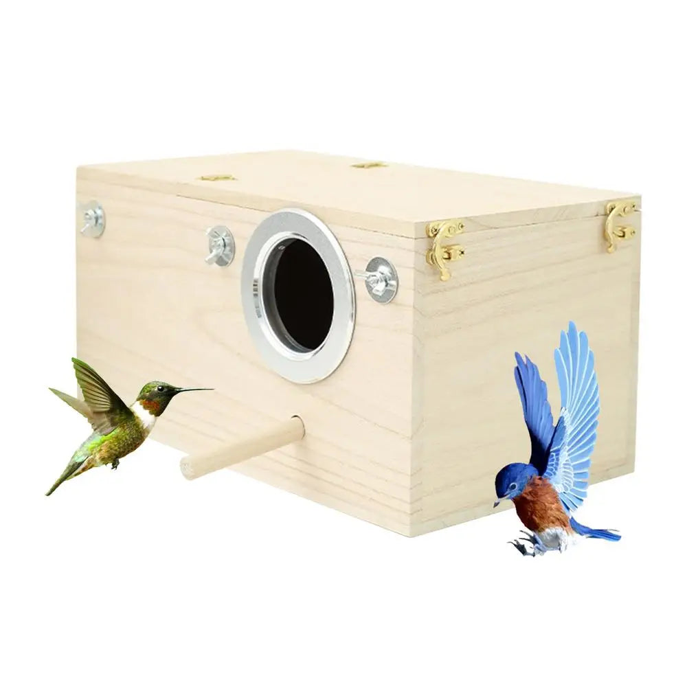 Wood Bird House Nest Birds Breeding Box With Perch Stand Spring Bird Parrot Breeding Decorative Cages Pet Accessories