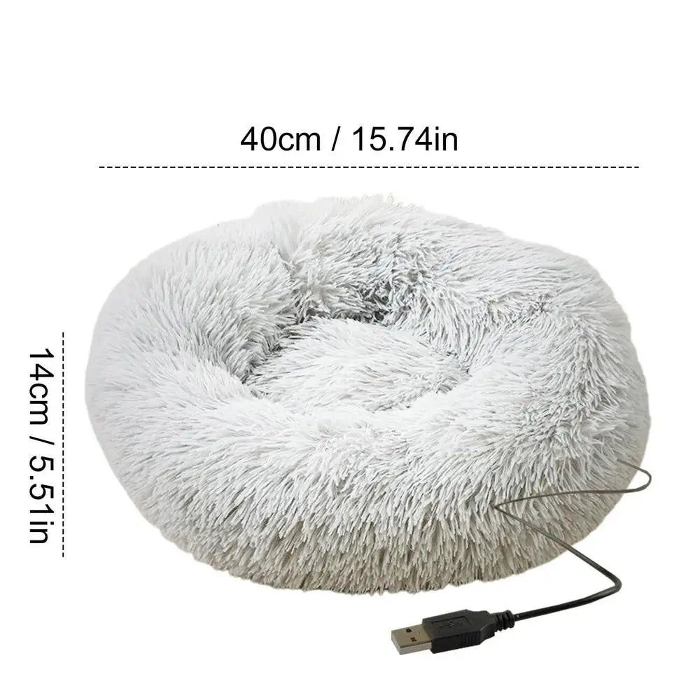 Round Dog Bed Soft Plush Pet Beds USB Heating Donut Round Beds for Dog Cat Comfortable House Pet Supplies Accessories