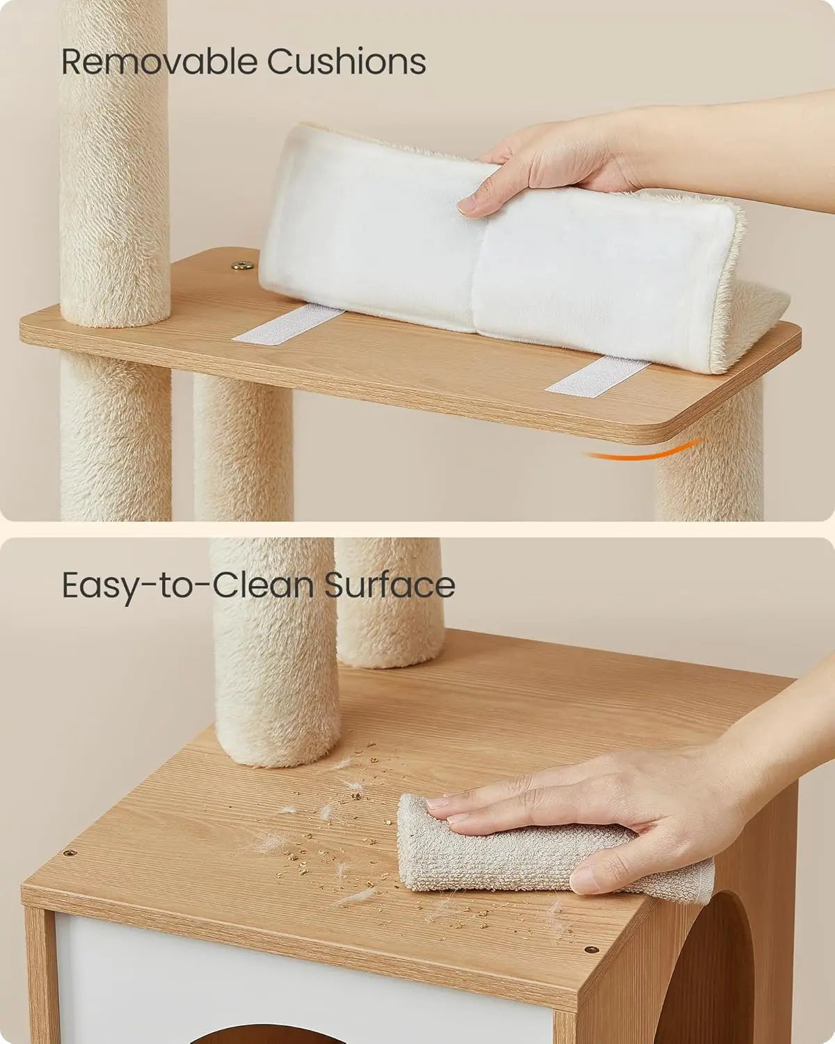 65-Inch Tall Cat Tree with Multi-Level Condo, Cave, Basket, Hammock, Scratching Posts in Almond Yellow