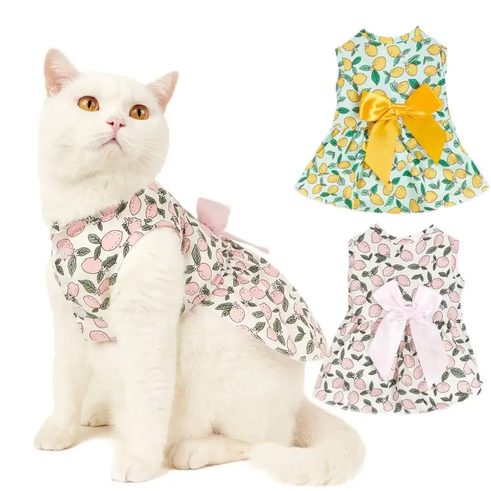 Beautiful Pet Skirt Decorating Cat Skirt Breathable Lemon Printing Summer Dog Two-legged Clothes