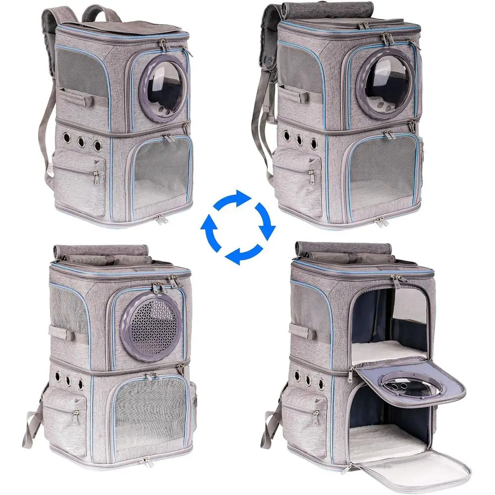 Dual-Compartment Pet Backpack for Cats or Dogs - Travel and Hiking Carrier with Clear Bubble Dome