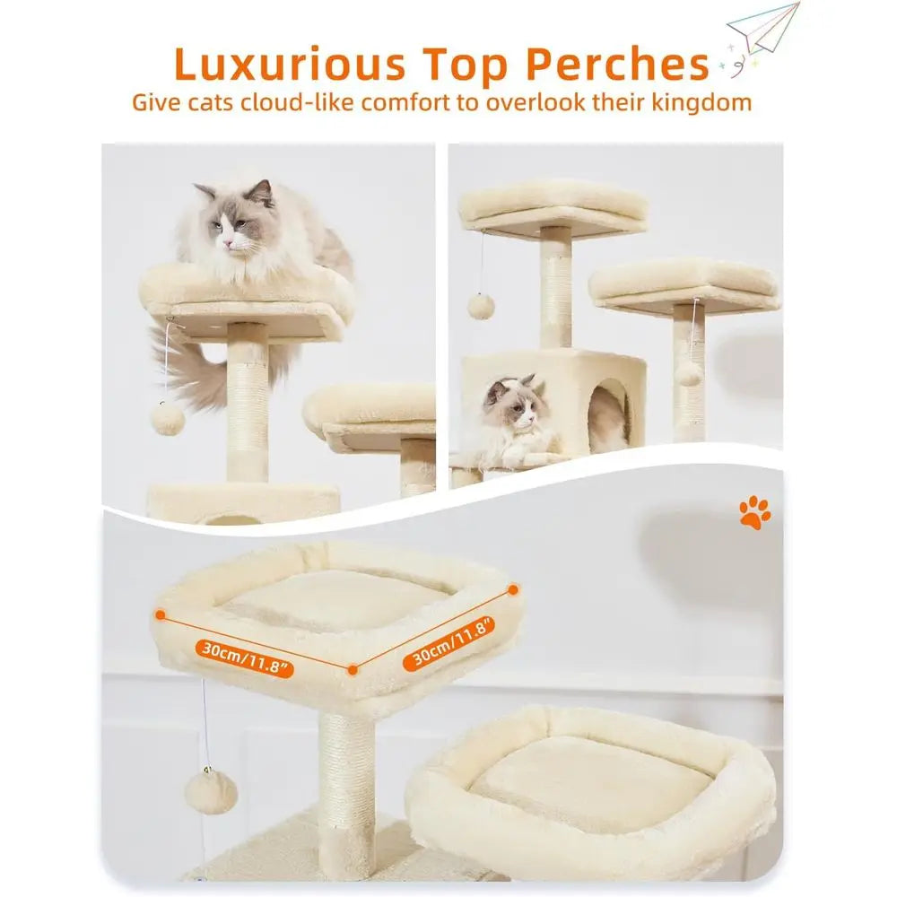 Taoqimiao Cat Tree, 68-Inch Cat Tree Cat Tower for Indoor Cats, Plush Multi-Level Cat Condo with 6 Scratching Posts, 2 Perches,
