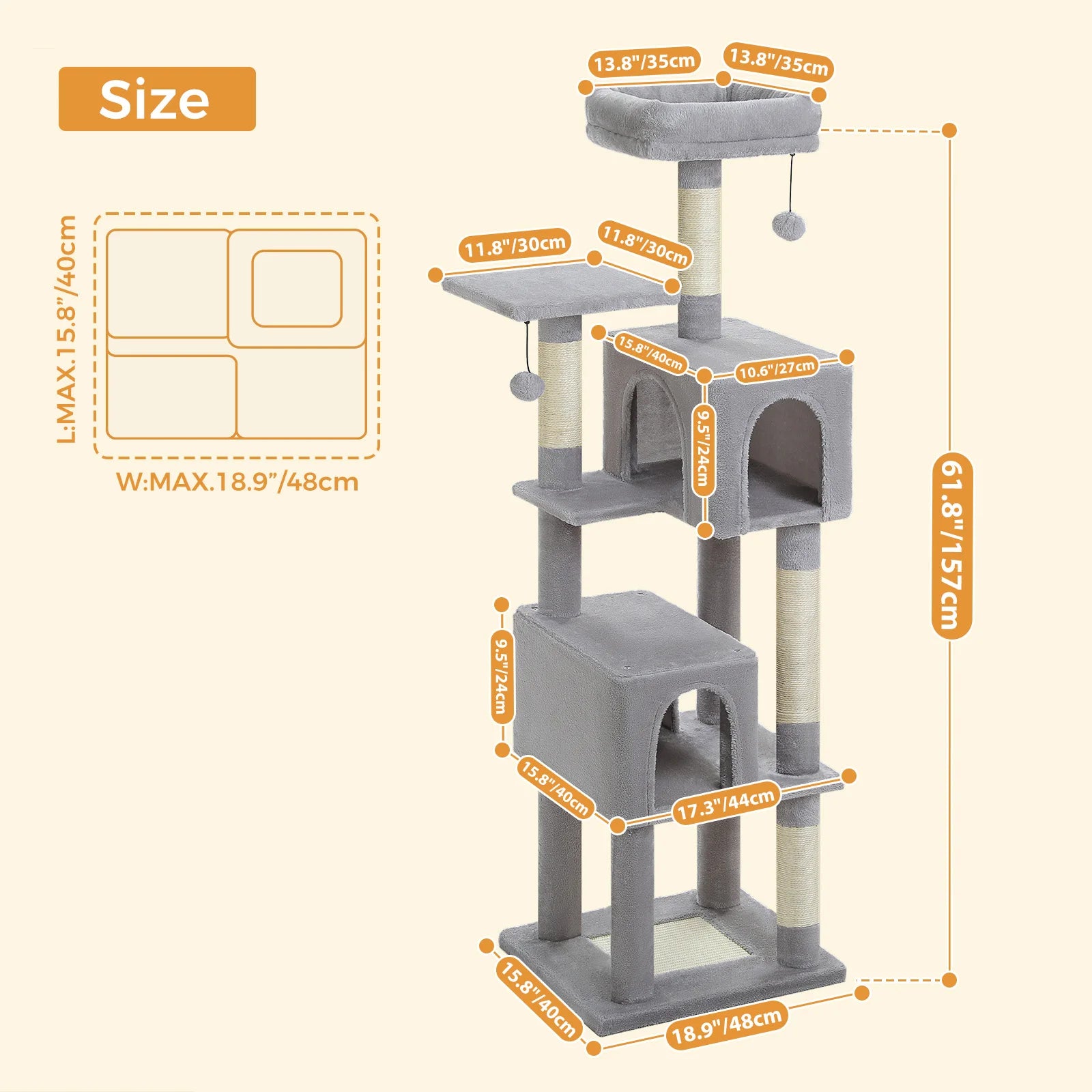 Multi-Level Cat Tree for Indoor Large Cat Tower with 2 Spacious Condos Scratching Posts Scratching Pad Cat Accessories Cat Toys