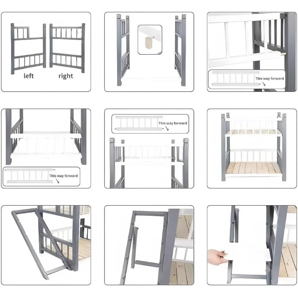 Double Layer Pet Bed with Stairs - Wooden Dog Bunk Bed for Medium to Large Dogs and Cats, Removable Cushions, Pink