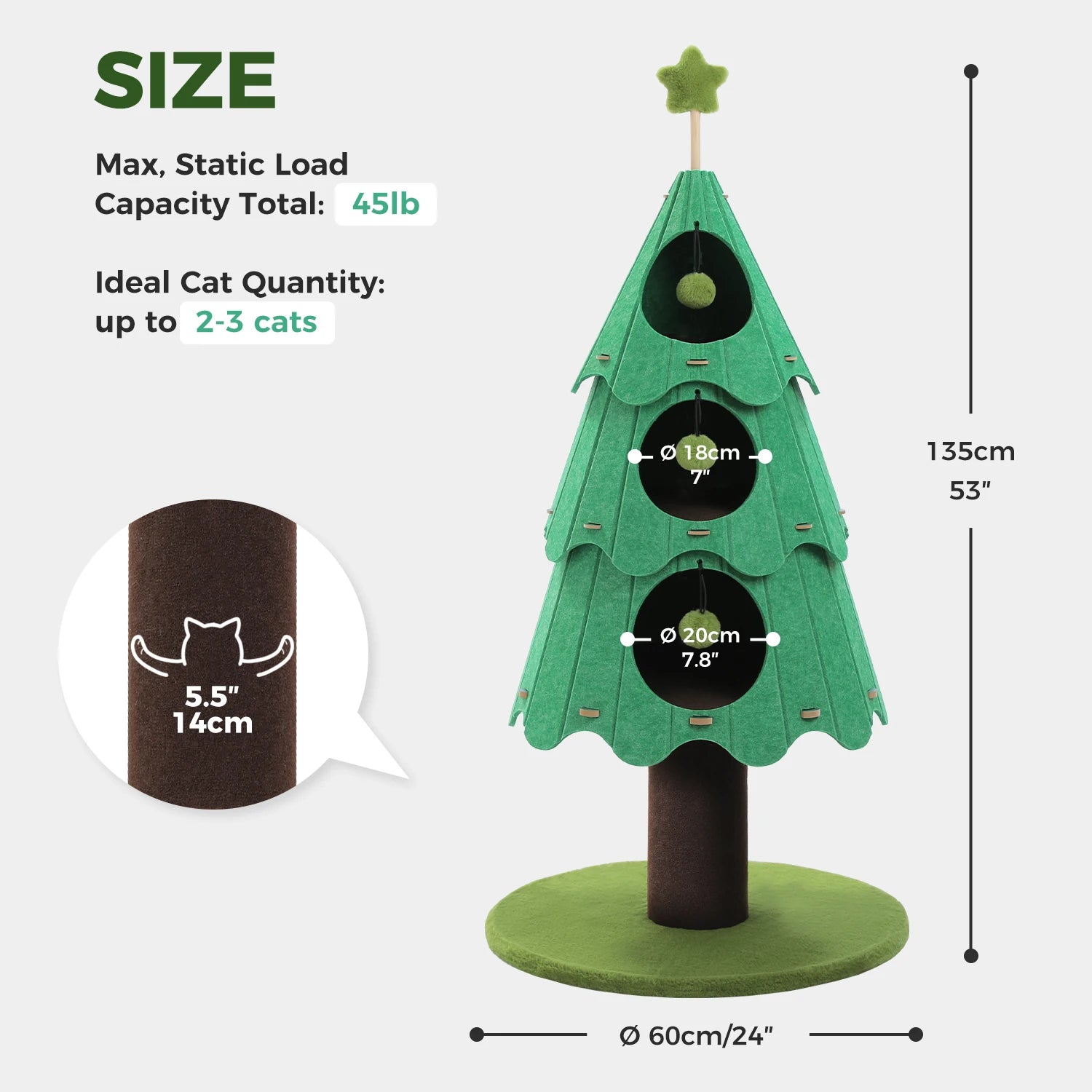 Christmas Cat Tree for Indoor Cats Cute Cat Tower with Cozy Condos Multi-Cat Climbing Furniture Large Cat Bed House Cat Toys