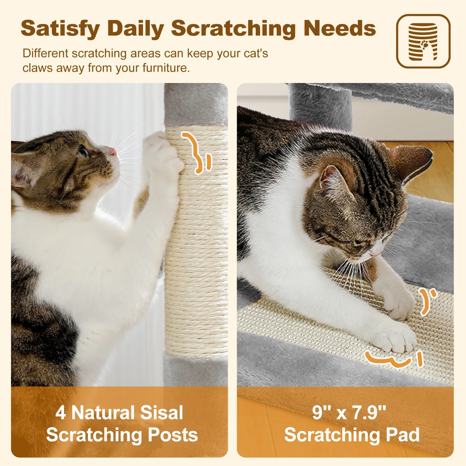 Multi-Level Cat Tree for Indoor Large Cat Tower with 2 Spacious Condos Scratching Posts Scratching Pad Cat Accessories Cat Toys