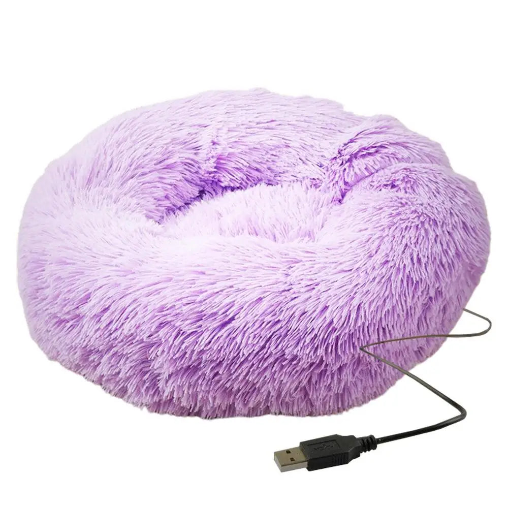 Round Dog Bed Soft Plush Pet Beds USB Heating Donut Round Beds for Dog Cat Comfortable House Pet Supplies Accessories