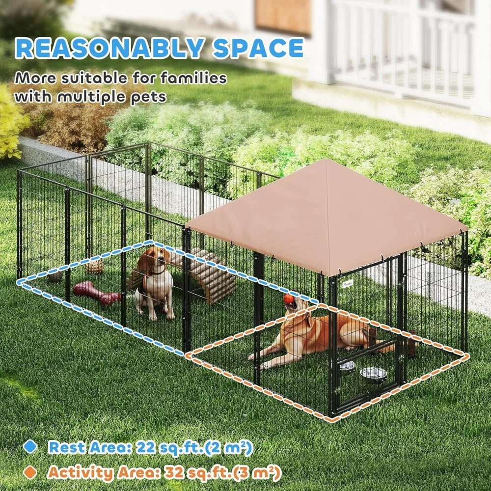 Sturdy Outdoor Dog Kennel for Large Breeds, Durable Pet Enclosure with Adjustable Bowls, Weatherproof and UV-Protected