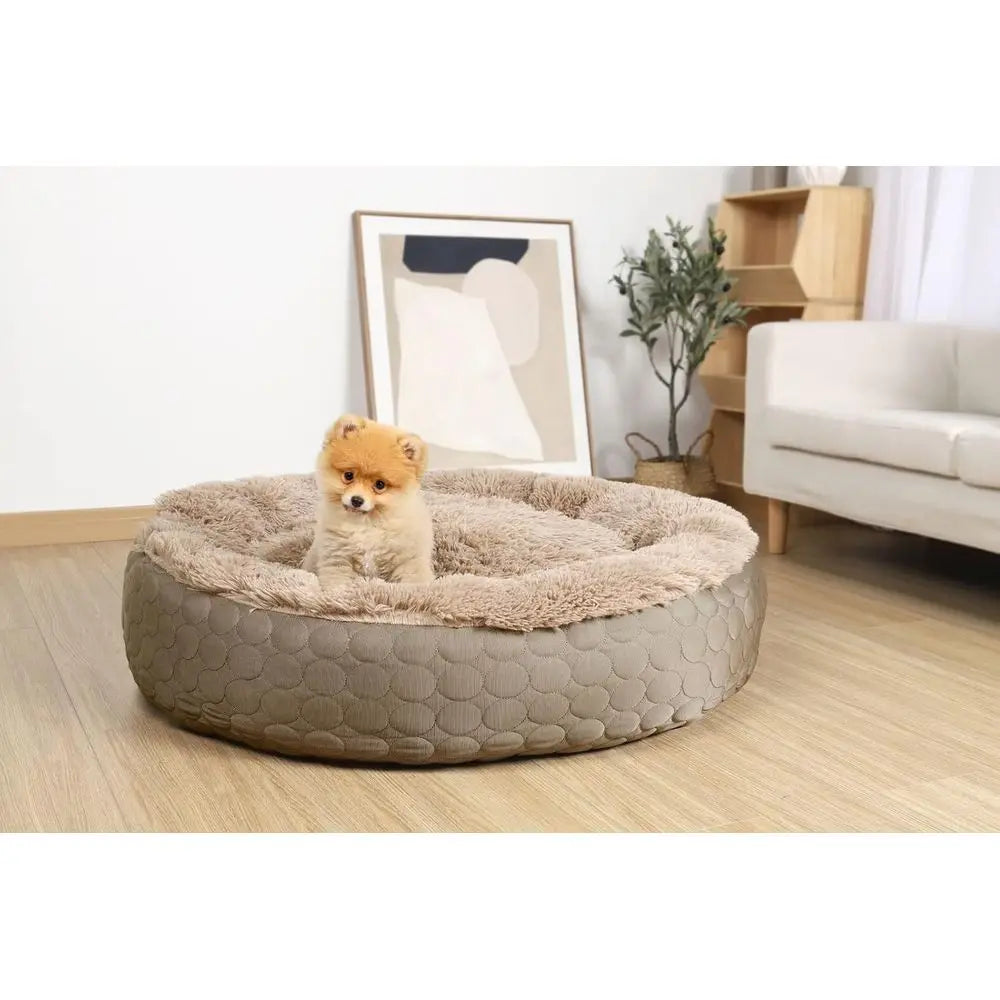 Orthopedic Round X-Large Dog Bed, 30x24x16in, Taupe, Cooling & Warming, Hypoallergenic Polyester for Medium to Large Dogs and Ca