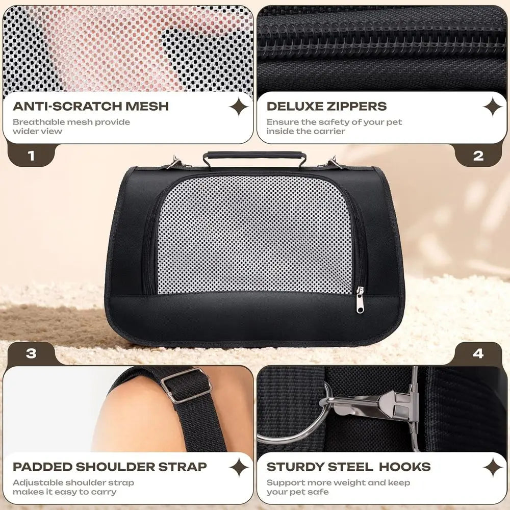 Small Pet Carrier for Cats, Rabbits, Guinea Pigs – Airline Approved Soft-Sided Travel Bag, Lightweight Dog Carrier, Ventilated &