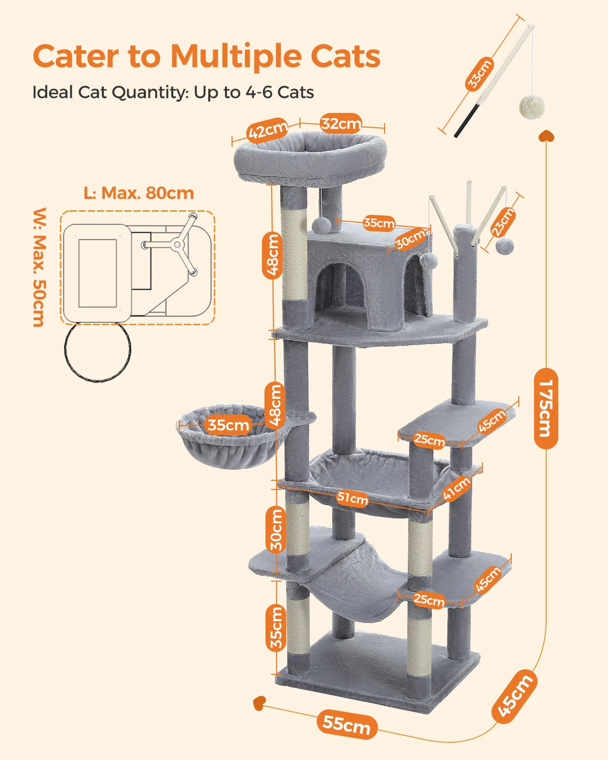 Large Cat Tree for Indoor Large Cats Tall Cat Tower for Fat Cats with Super Big Hammock, Cat Climbing Trees with Scratching Post