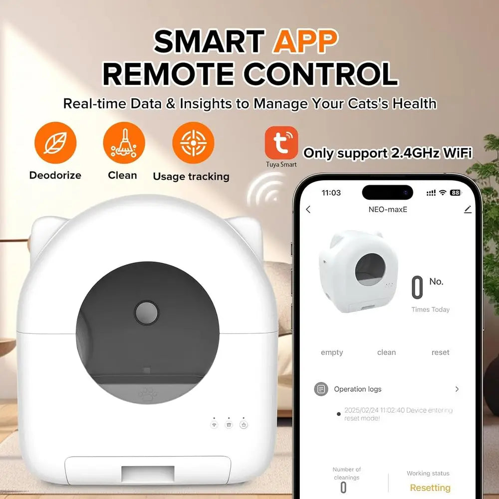 Large Capacity Smart Cat Litter Box with App Control, Safety, Trash Bags, Deodorizer & Cleaning Brush