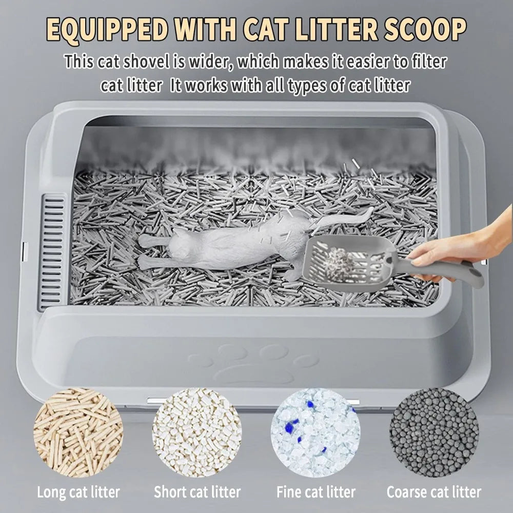 Large Stainless Steel Cat Litter Box with High Sides and Litter Mat for Easy Cleanup and Odor Control