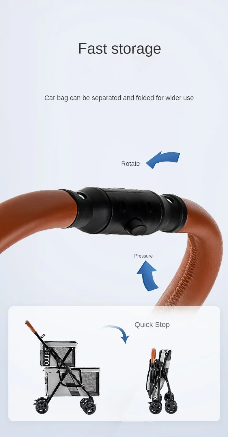 New Pet Stroller Double Layer Suitable for Two Pet Cats Dogs Foldable Cart Breathable Dog Stroller Pet Trolley carry on case