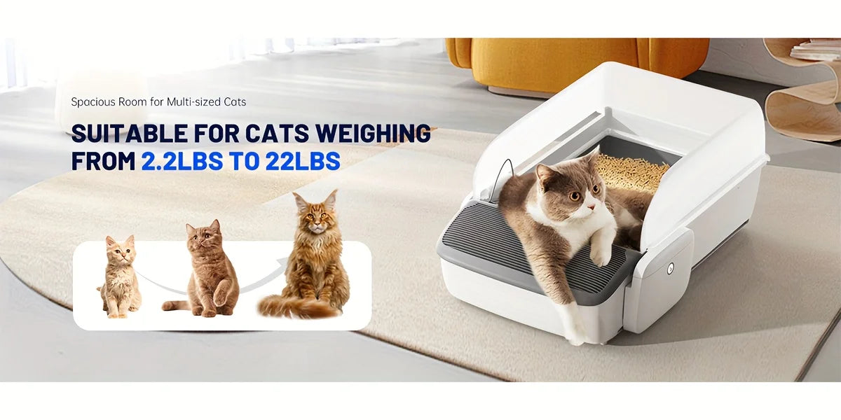 Self Cleaning Automatic Cat Litter Box Robot Open Top Large Capacity App Control Anti Pinch Odor Free Waste System MultiCat Free