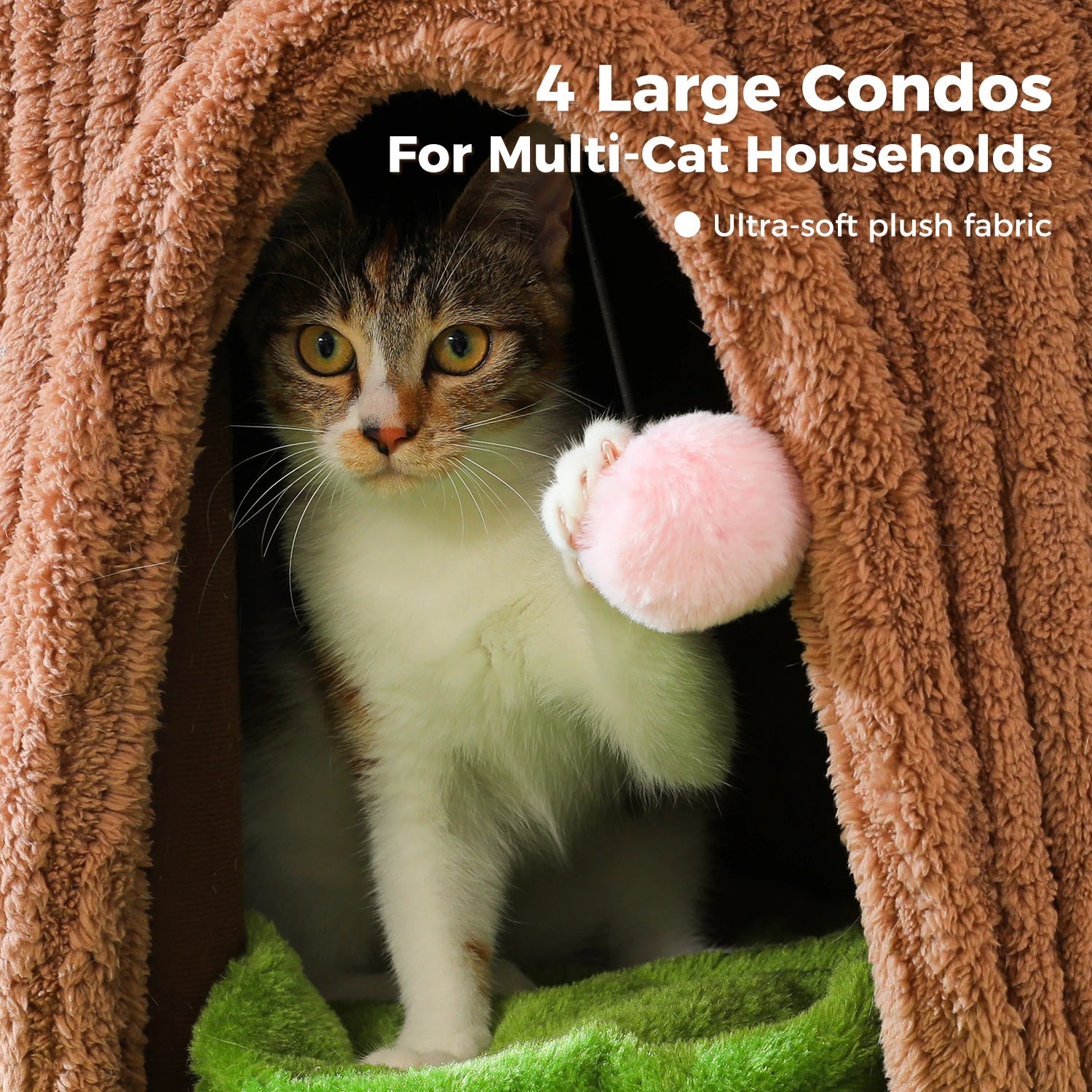 Tall Cat Tower Forest Cat Tree with Flower Top Perch,Thick Scratching Post,4 Cozy Condos Suitable for Large Heavy Cats,Cat Toys