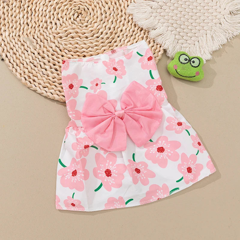 Fashion Cat Puppy Dresses with Bow for Small Dogs Cats Sphynx Chihuahua Fruit Flower Print Pet Clothes ropa para gatos sukienki