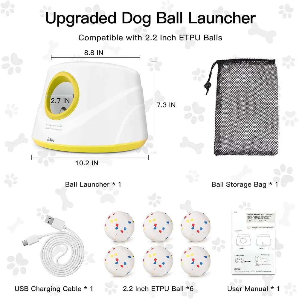 Automatic Tennis Ball Launcher for Dogs - 6-Ball Interactive Toy, Ideal for Small/Medium Breeds, Yellow