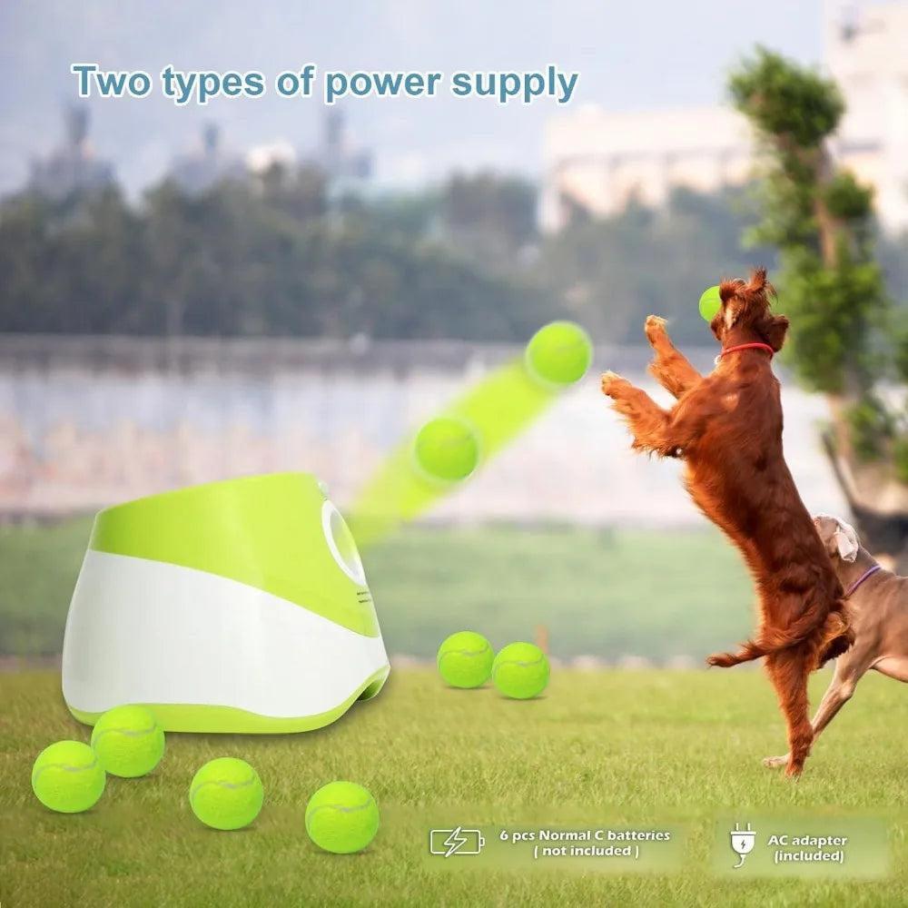 Automatic Dog Launcher for Small Dogs, Fetch Machine with 9 Tennis Balls, 10-30ft Range, Indoor/Outdoor Use, Yellow-Green, Ideal