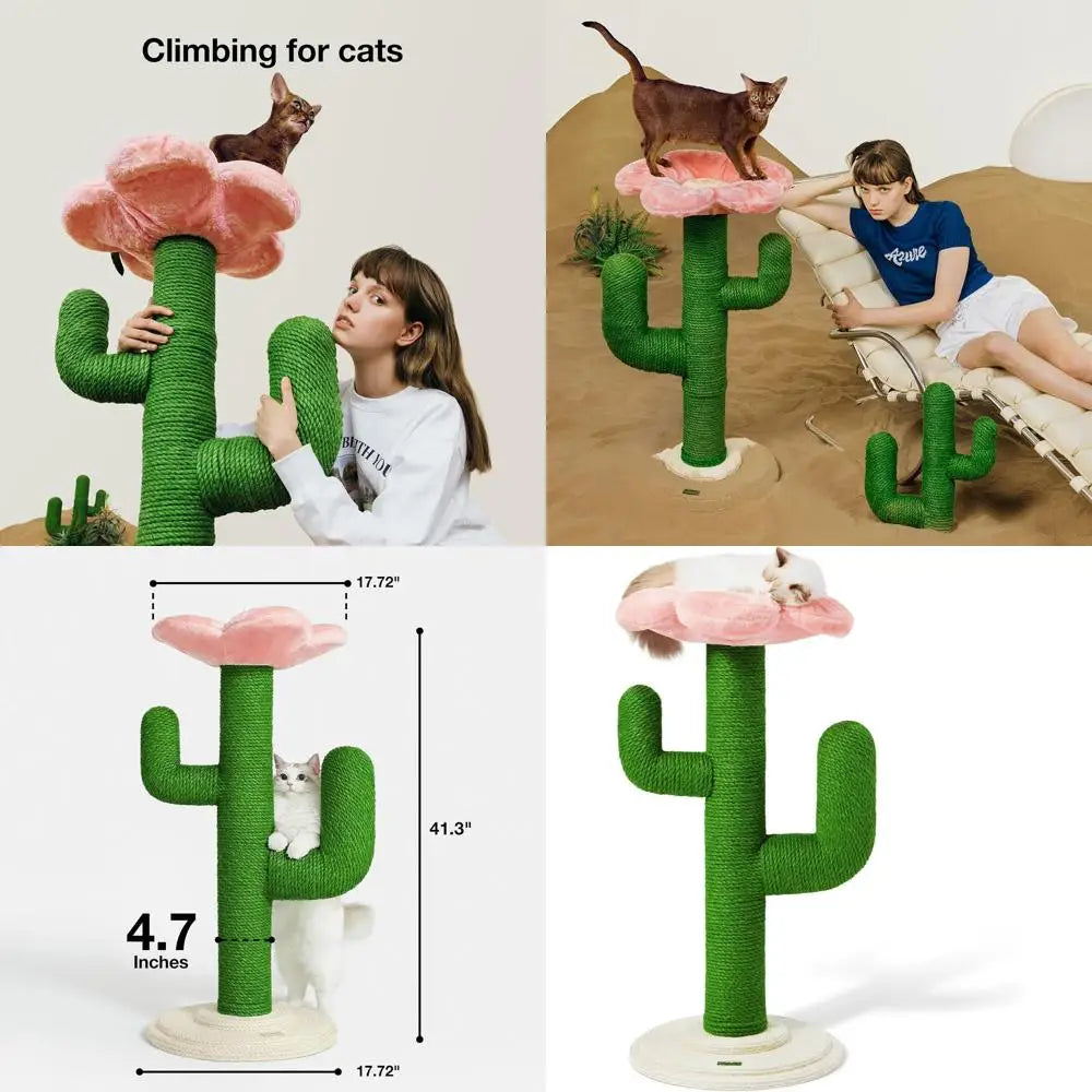 VETRESKA 41.3" Cat Scratching Post with Bed, Tall Cat Scratch Post for Indoor Cats, 2-in-1 Cat Tree Tower, Extra Large Sisal Cat