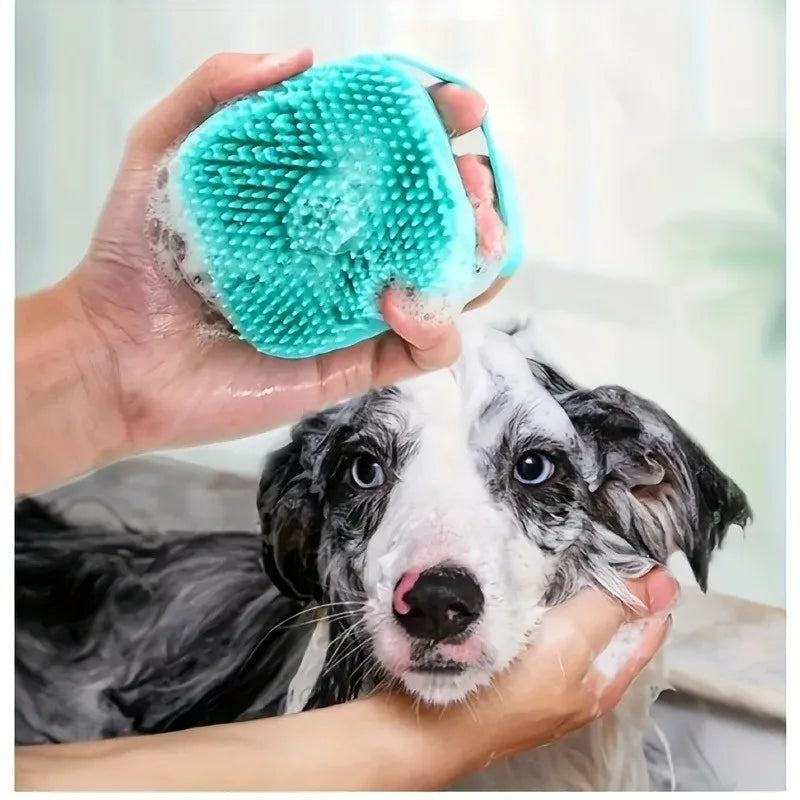 Pet Bathing Brush  - Silicone Massage Scrubber for Cats & Dogs, Gentle Lather Maker, Waterproof & Easy Clean (Blue/Green)