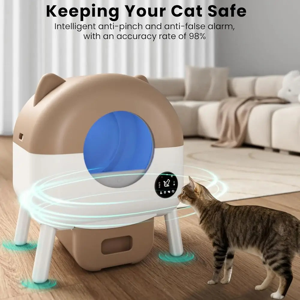 Large-Capacity Smart Litter Box for Multiple Cats, Self-Cleaning, Odor-Controlled, App-Enabled, White