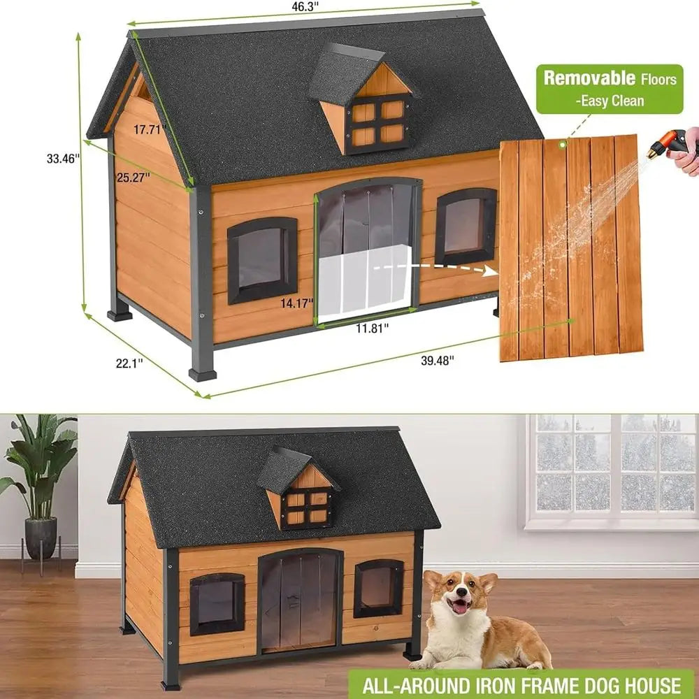 All-Weather Metal Dog House: Waterproof Indoor/Outdoor Kennel for Small to Large Dogs