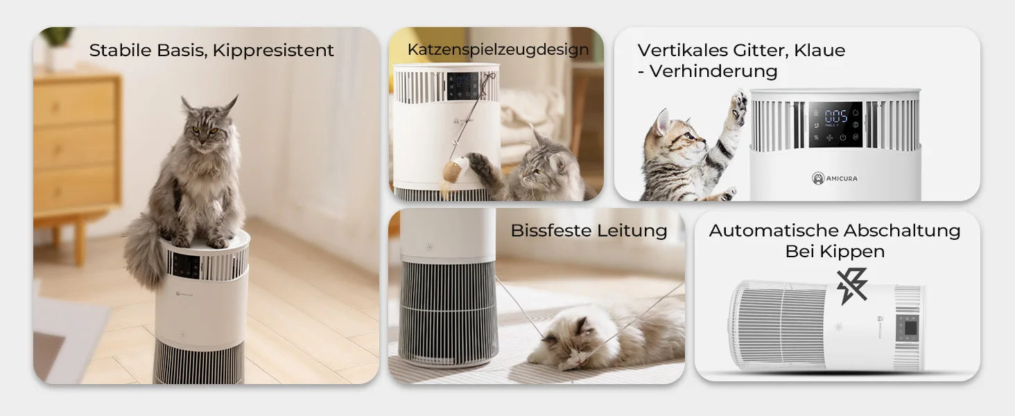 Amicura P2 Air Purifier for Pet Allergy Sufferers 843 m³/h Pet Hair Removal 450 CADR 99% Odour Neutralisation H13 Filter Against