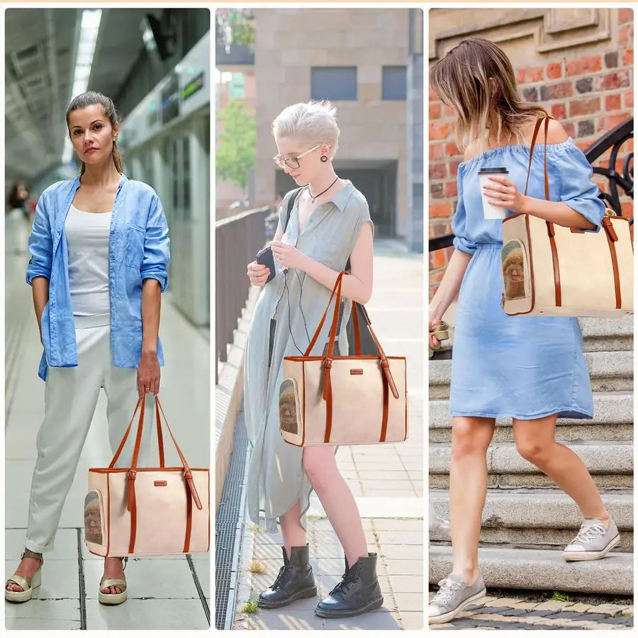 Dog Purse Pet Carrier Leather Bag for Small Dogs Cats Puppy, Portable Tote Bag Airline Approved SoftSided Carriers Beign